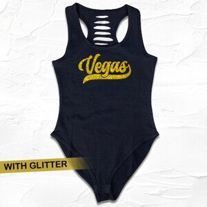 Black Glitter Gold Las Vegas City/Team Bodysuit, LV/Sin City Bodysuit for womens